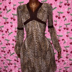 90 stlyle Leopard  Long Sleeve Dress